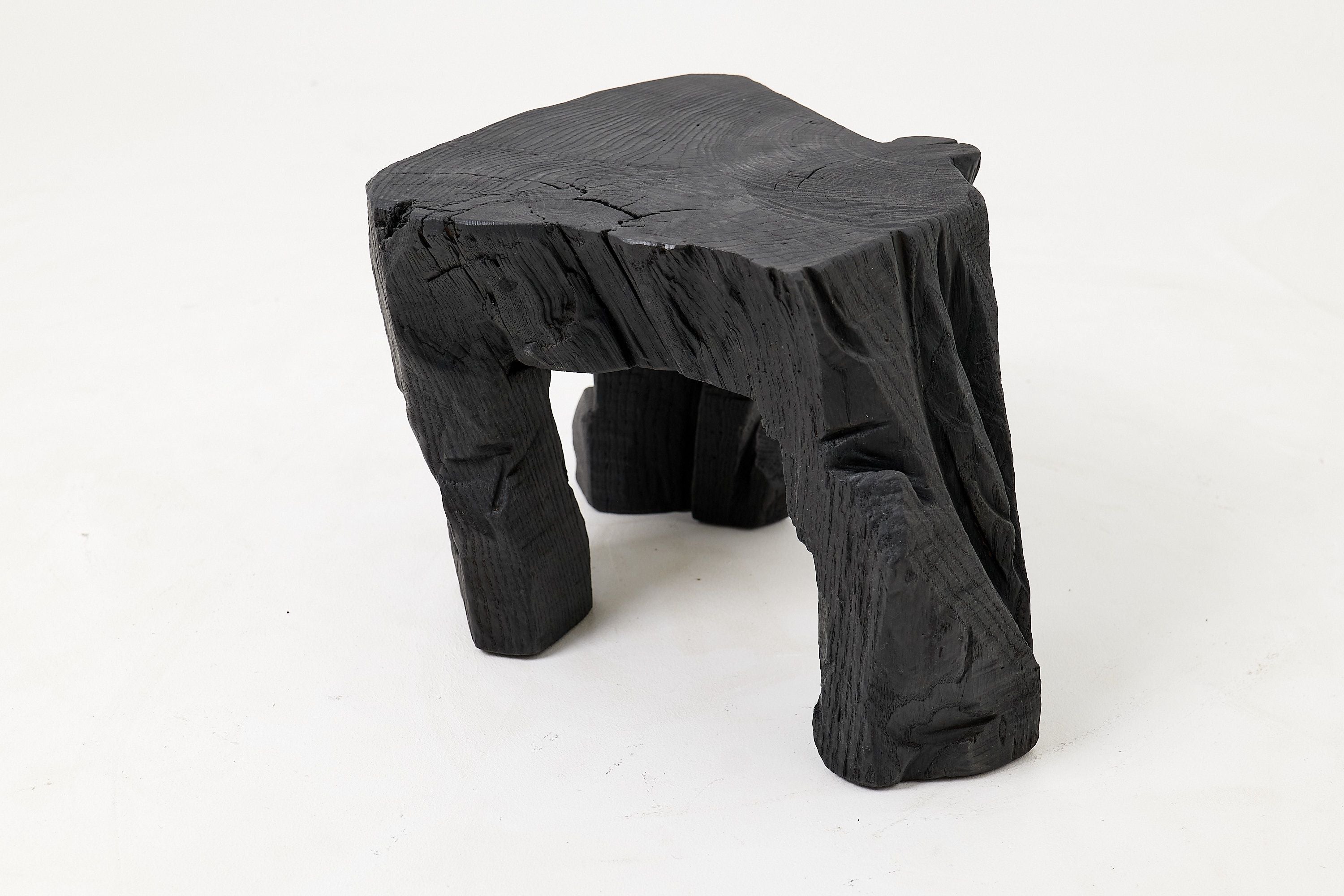Sculptural Hardwood Stool, Side Table, Charred Wood, Hand-Carved - image 10