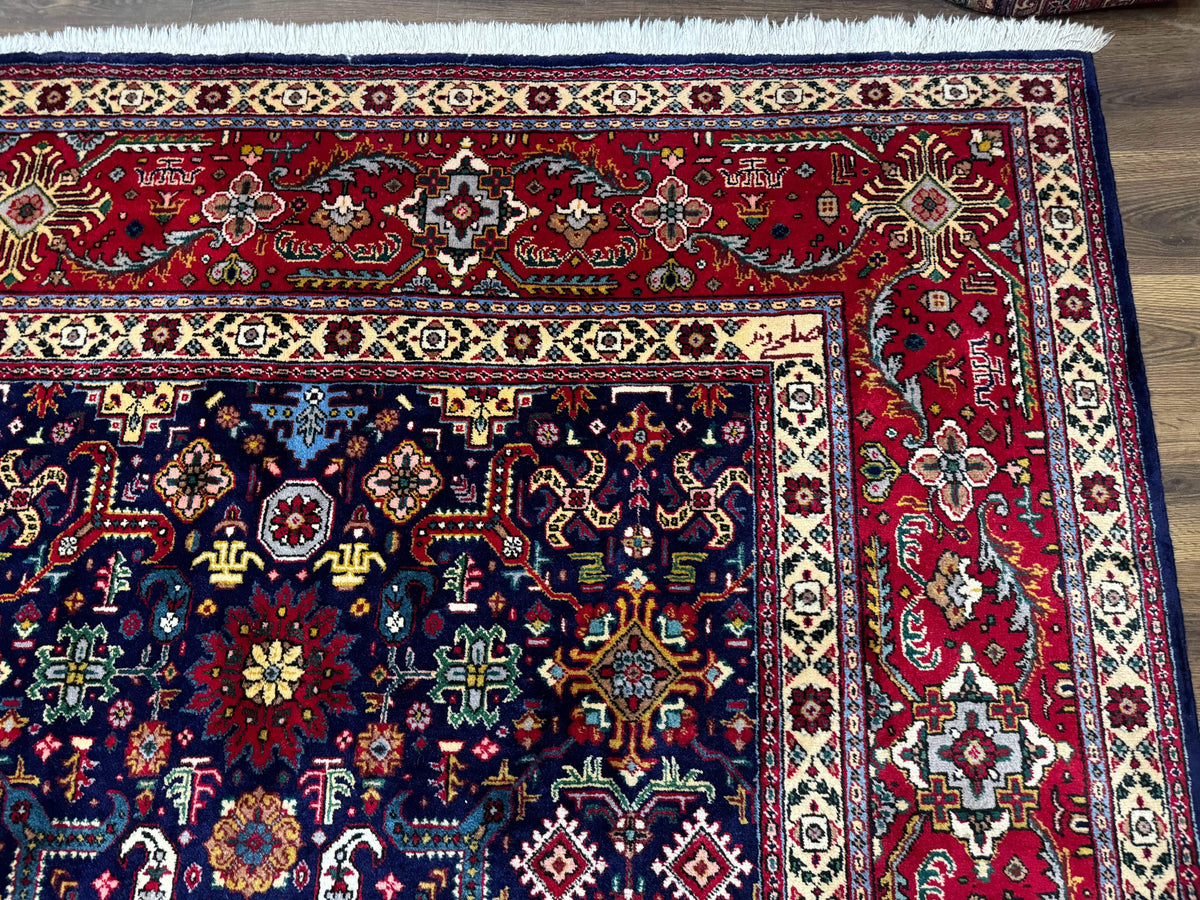 Large Persian Tabriz Rug 10x16, Navy Blue and Red, Allover Pattern, Vintage Hand Knotted Wool Carpet - Jewel Rugs, view 8