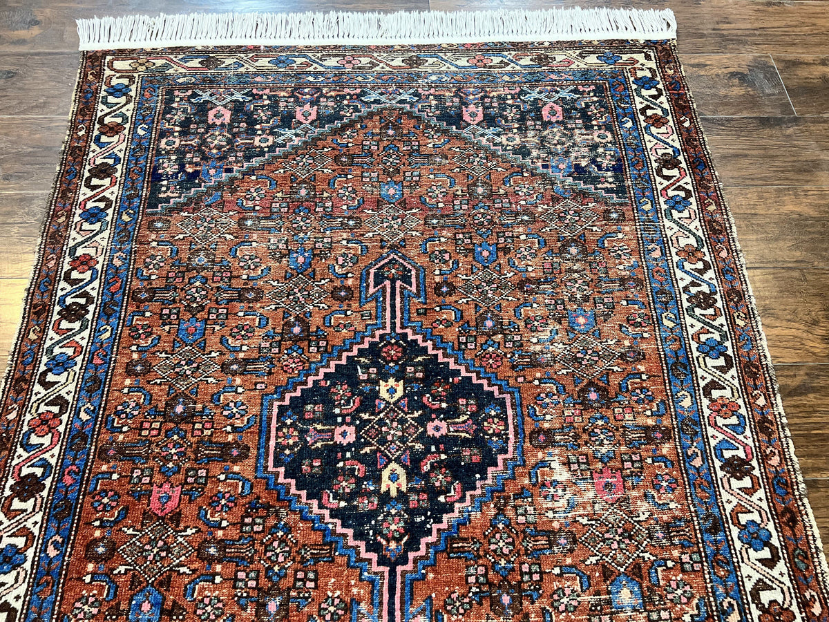 Red Persian Hamadan Rug 4x6, Wool Handmade Antique Carpet, Geometric Medallion Rug, Oriental Rug 4 x 6, Persian Tribal Rug, Hand Knotted Rug - Jewel Rugs, view 3