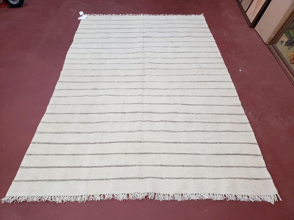New Turkish Kilim Rug, Striped Area Rug, Southwestern Style, Off-white/Ivory Color, 5x8 Kilim Carpet, Hand-Knotted, Flatweave, Wool - Jewel Rugs, view 11