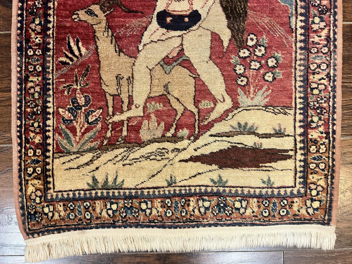 Antique Persian Kirman Rug 2 x 2.5, Small Hand Knotted Wool Carpet, Lavar Rug, Shepherd with Ram Pictorial Rug #1 - Jewel Rugs, view 5