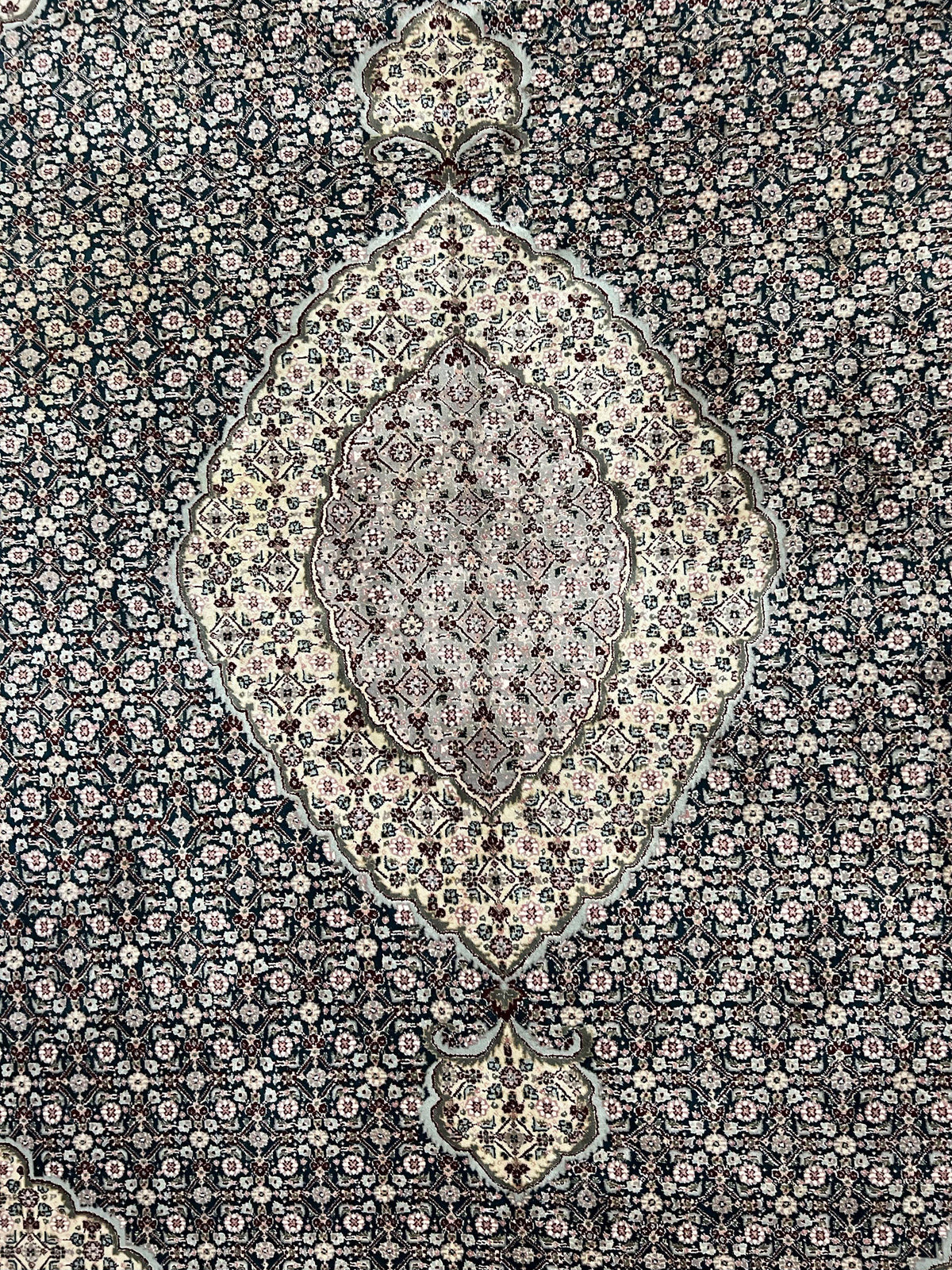 Sino Persian Rug 9x12, Dark Green and Ivory, Medallion, Mahi Herati, Elegant Oriental Carpet, Wool Hand Knotted Traditional Room Sized Rug - Jewel Rugs, view 4