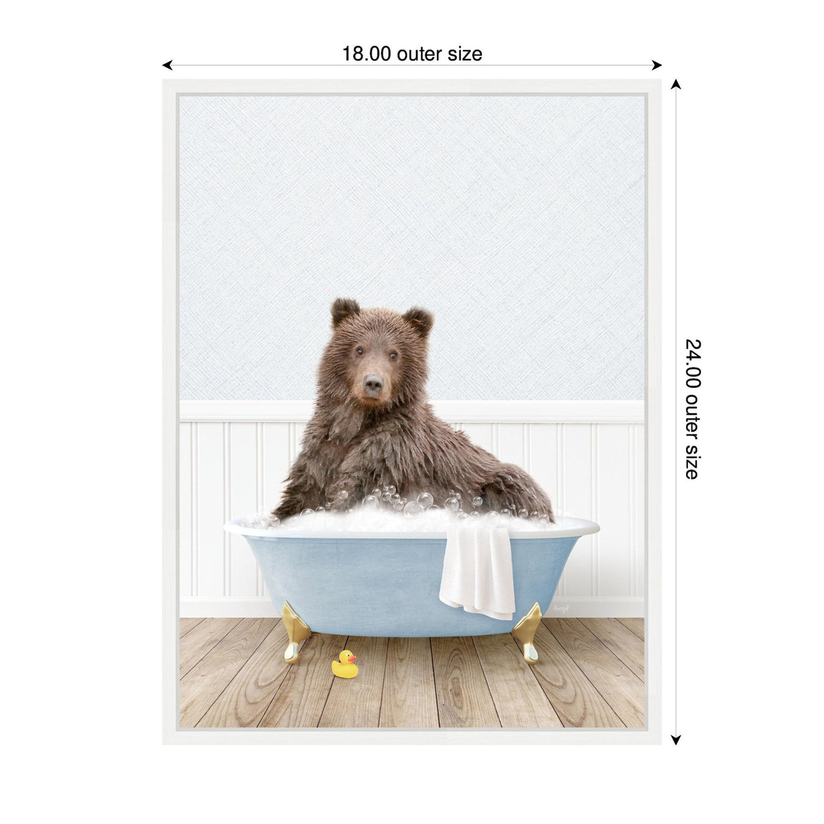 Sylvie Bear in Cottage Blue Bathtub Framed Canvas by Amy Peterson