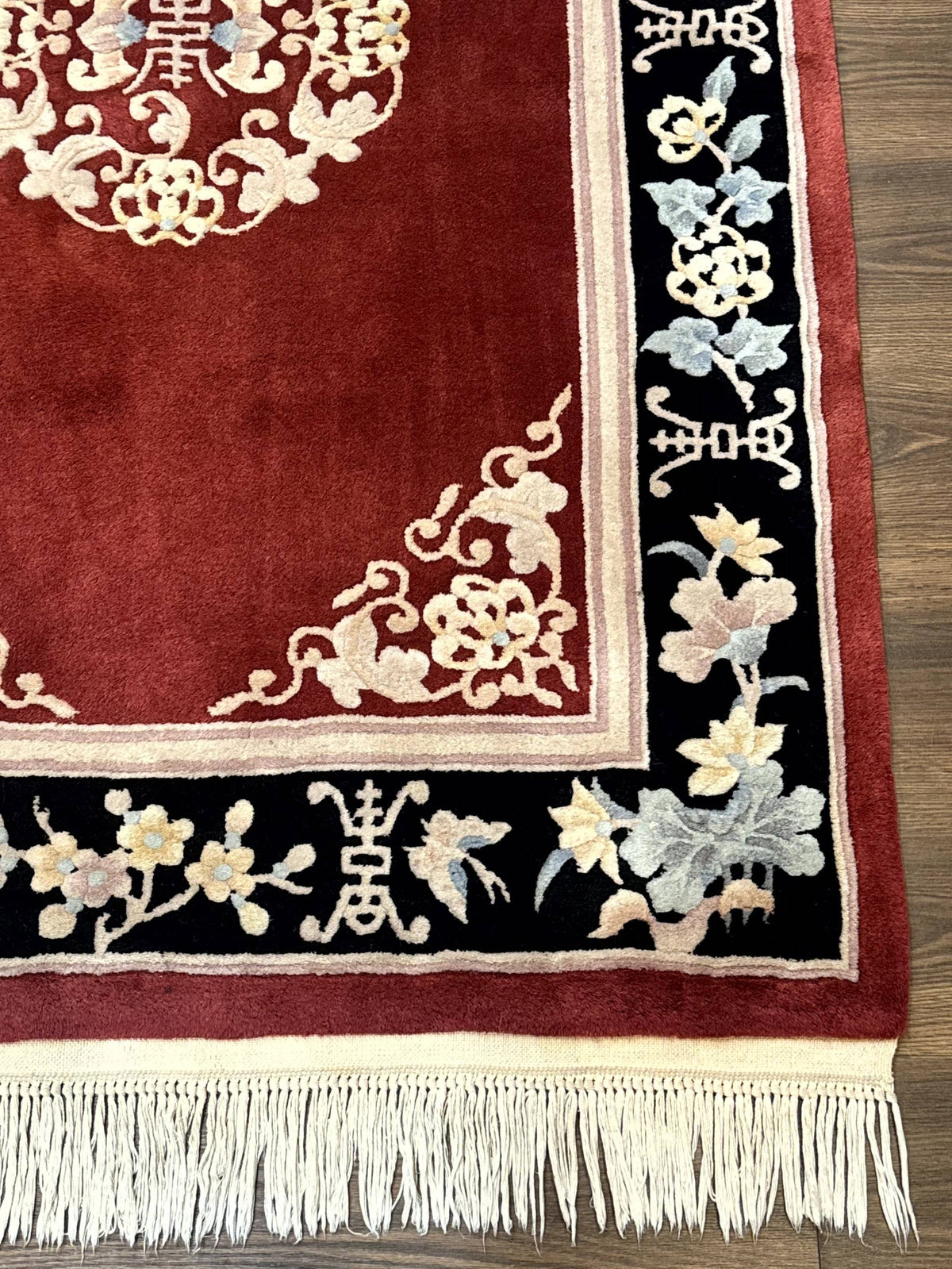 Chinese Wool Rug 4x6, Maroon and Black, Butterflies, Chinese Oriental Carpet, 90 Line Rug - Jewel Rugs, view 10