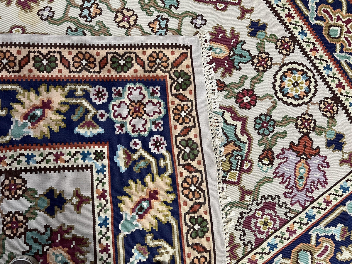 Antique Turkish Kilim Rug 7x10 Allover Pattern, Ivory Cream Maroon Light Blue, Wool Flatweave Hand Woven, Large Kilim, Vintage Kilim Carpet - Jewel Rugs, view 11