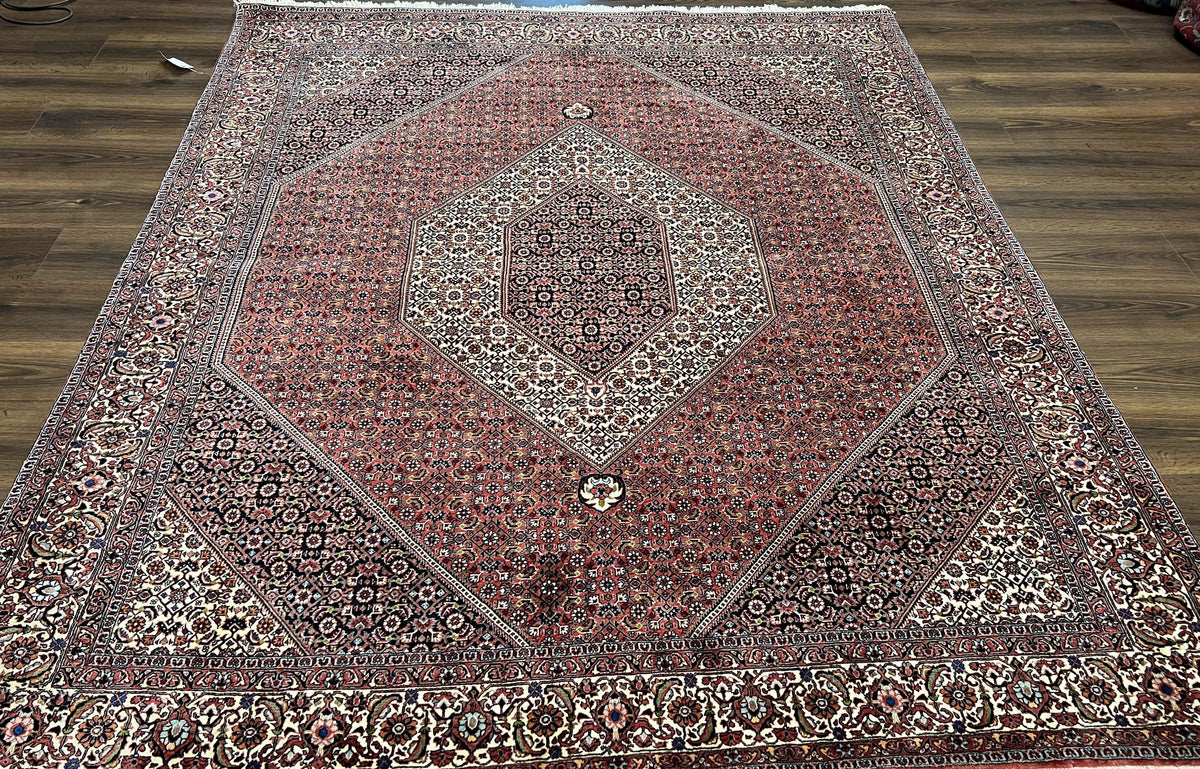 Wonderful Persian Bidjar Rug 7x8 ft, Almost Square Oriental Carpet, Herati Mahi, Highly Detailed, Ivory Red Navy Blue, Very Fine Handmade Bijar Rug - Jewel Rugs, view 2