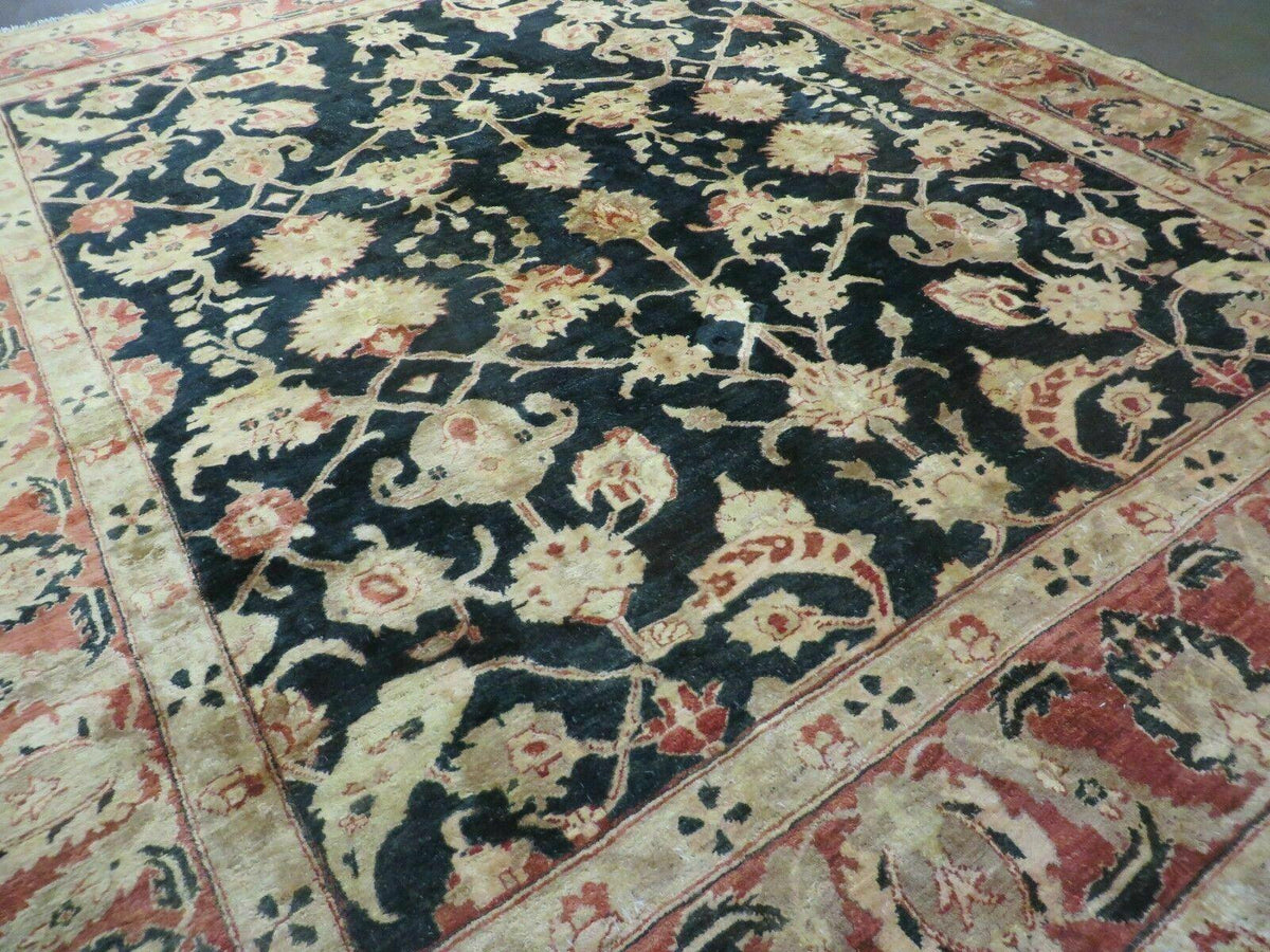 8' X 9' Handmade Pakistan Wool Cotton Rug Peshawar Black Floral Nice # 200C - Jewel Rugs, view 13