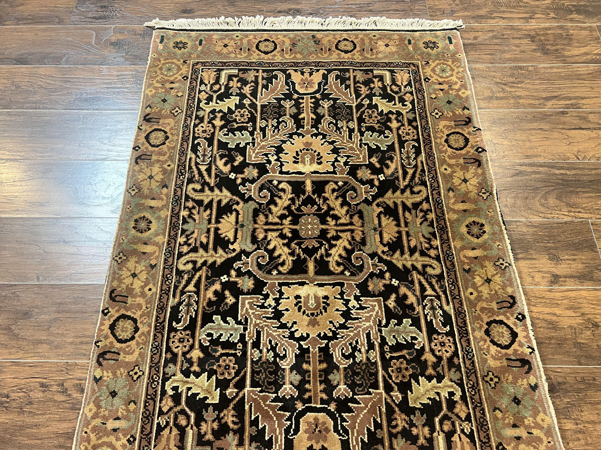 Heriz Rug 3.6 x 5, Handmade Vintage Wool Carpet, Couristan Carpet, Persian Design, Black - Jewel Rugs, view 3