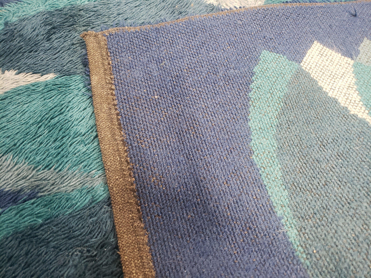 Blue Rya Rug, 1960s Mid-Century Modern Danish Shag Rug 4'6" x 6'7", Ege Rya, Abstract - Jewel Rugs, view 11
