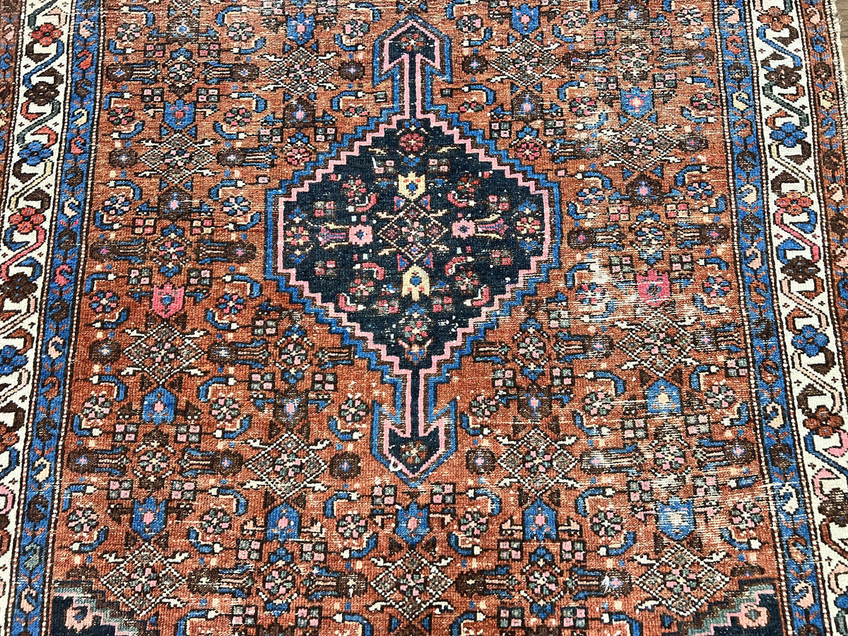 Red Persian Hamadan Rug 4x6, Wool Handmade Antique Carpet, Geometric Medallion Rug, Oriental Rug 4 x 6, Persian Tribal Rug, Hand Knotted Rug - Jewel Rugs, view 5
