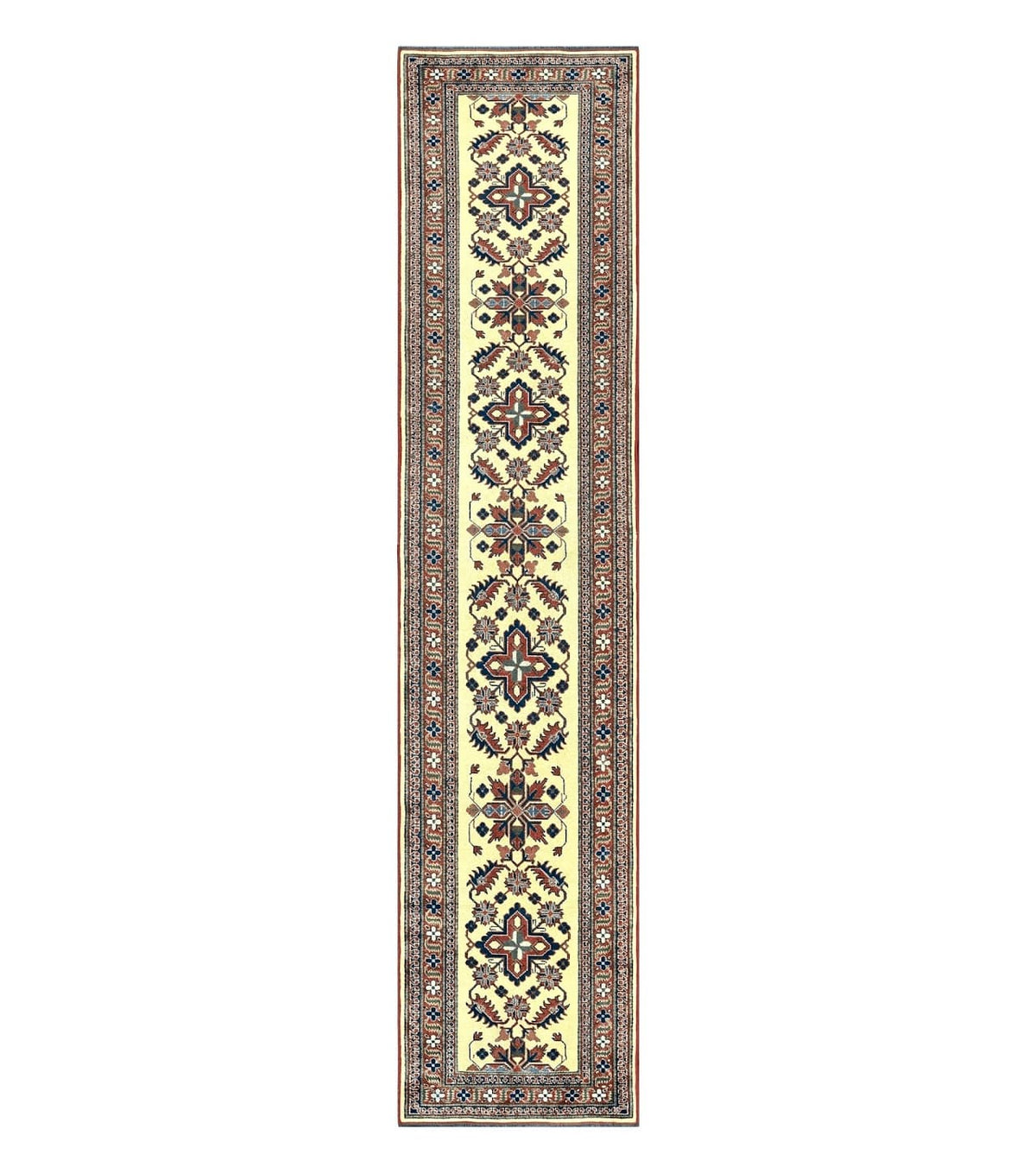 Afghan Heriz Runner Rug 2.9 x 12, Vintage Hand Knotted Persian Carpet for Hallway, 12ft Runner, Wool, Cream - Jewel Rugs