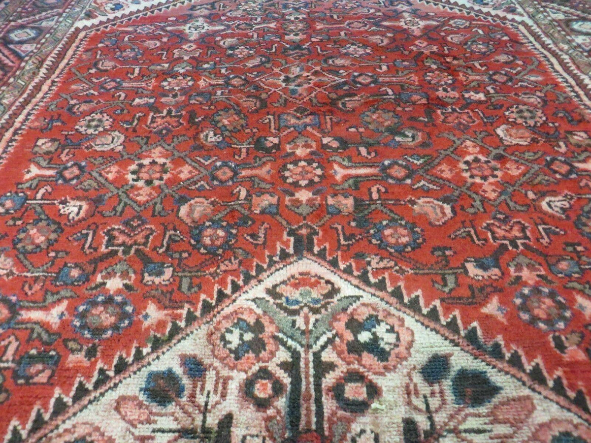 5' 6" X 10' Antique Handmade India Floral Oriental Wool Rug Veg Dyes Red Nice - Jewel Rugs, view 4