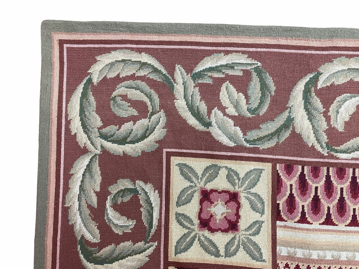 Aubusson Needlepoint Rug 9x12, Flatweave Carpet, Leaves, Wool, New, Handmade - Jewel Rugs, view 7