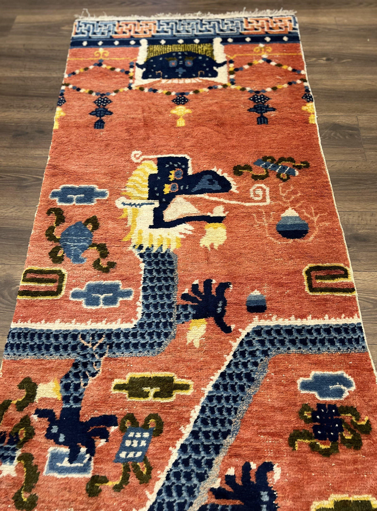 Rare Chinese Ningxia Pillar Rug 3x8, Late Qing Dynasty, 5 Clawed Dragon, Cloud Rainbow Border, Collectible Antique Carpet, Wool Hand Knotted - Jewel Rugs, view 12