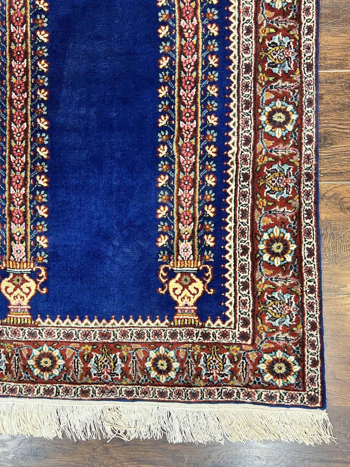 Indo Persian Prayer Rug 3x5, Fine Oriental Carpet, Dark Blue and Red, Vintage Hand Knotted Handmade Prayer Rug - Jewel Rugs, view 9
