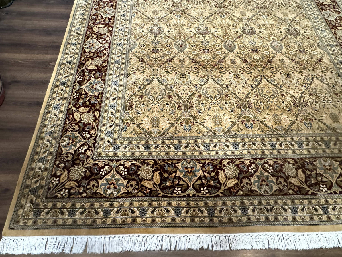 Fine Pak Persian Rug 9x12, Gold and Wine Red, Panel Design, 330 KPSI - Jewel Rugs, view 8