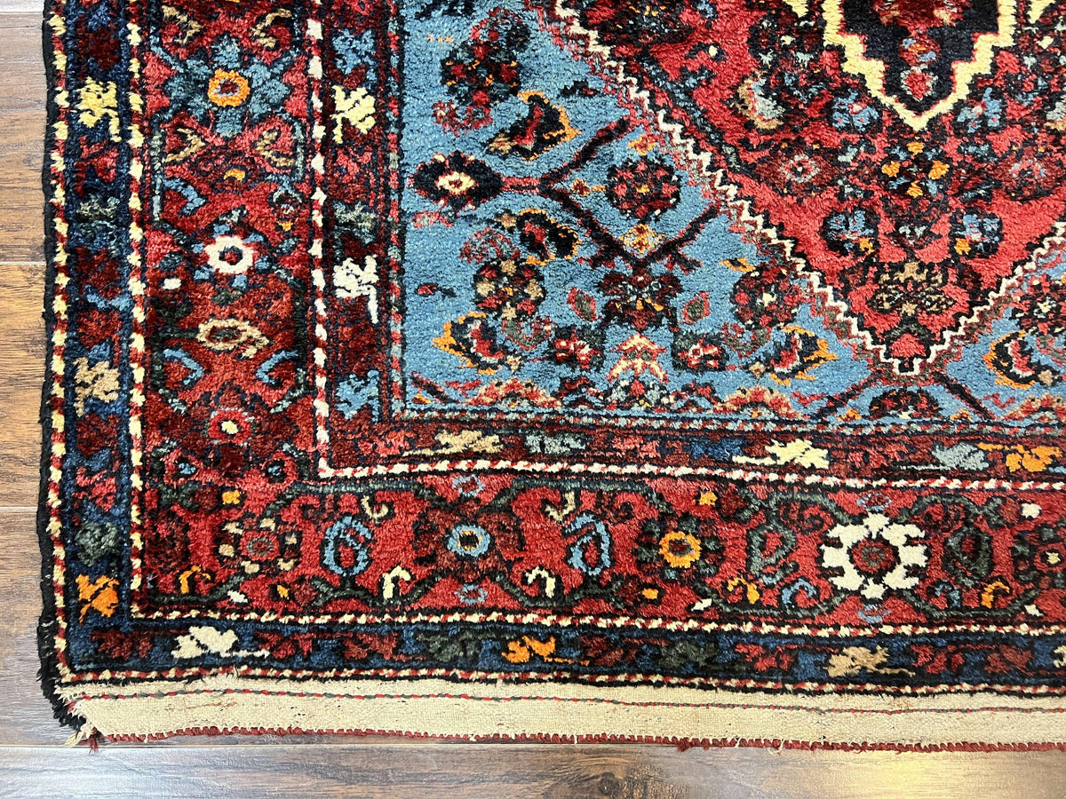 Antique Persian Tribal Rug 4x7, Wool Handmade 1920s Carpet, Red Blue, Persian Hamadan Rug - Jewel Rugs, view 8
