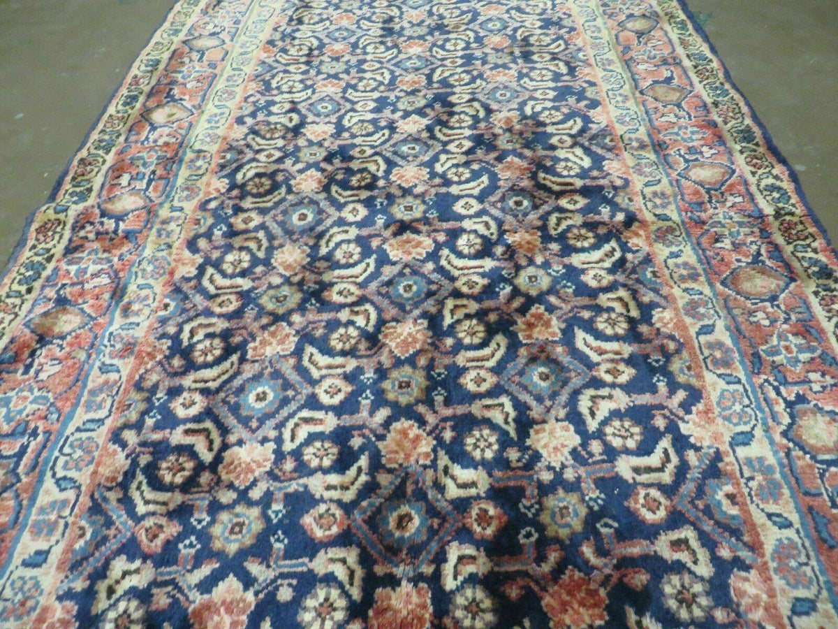 3'7" X 10' Antique Handmade India Floral Oriental Wool Runner Rug Organic Blue - Jewel Rugs, view 13