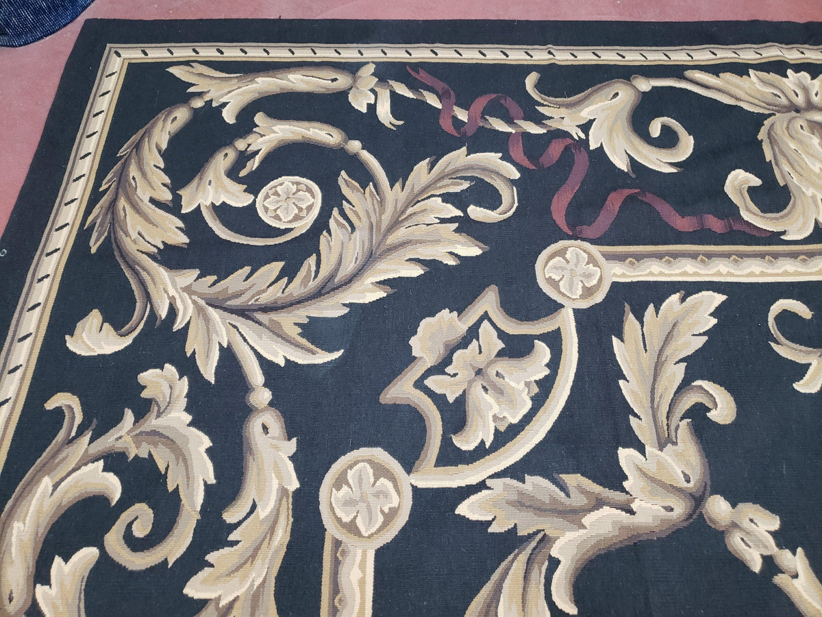 Black and Tan Aubusson Rug, 10 x 14 Aubusson Carpet, New Aubusson Rug, Elegant, Wool, Handmade Area Rug, Flatweave Rug, Large Aubusson Rug - Jewel Rugs, view 6
