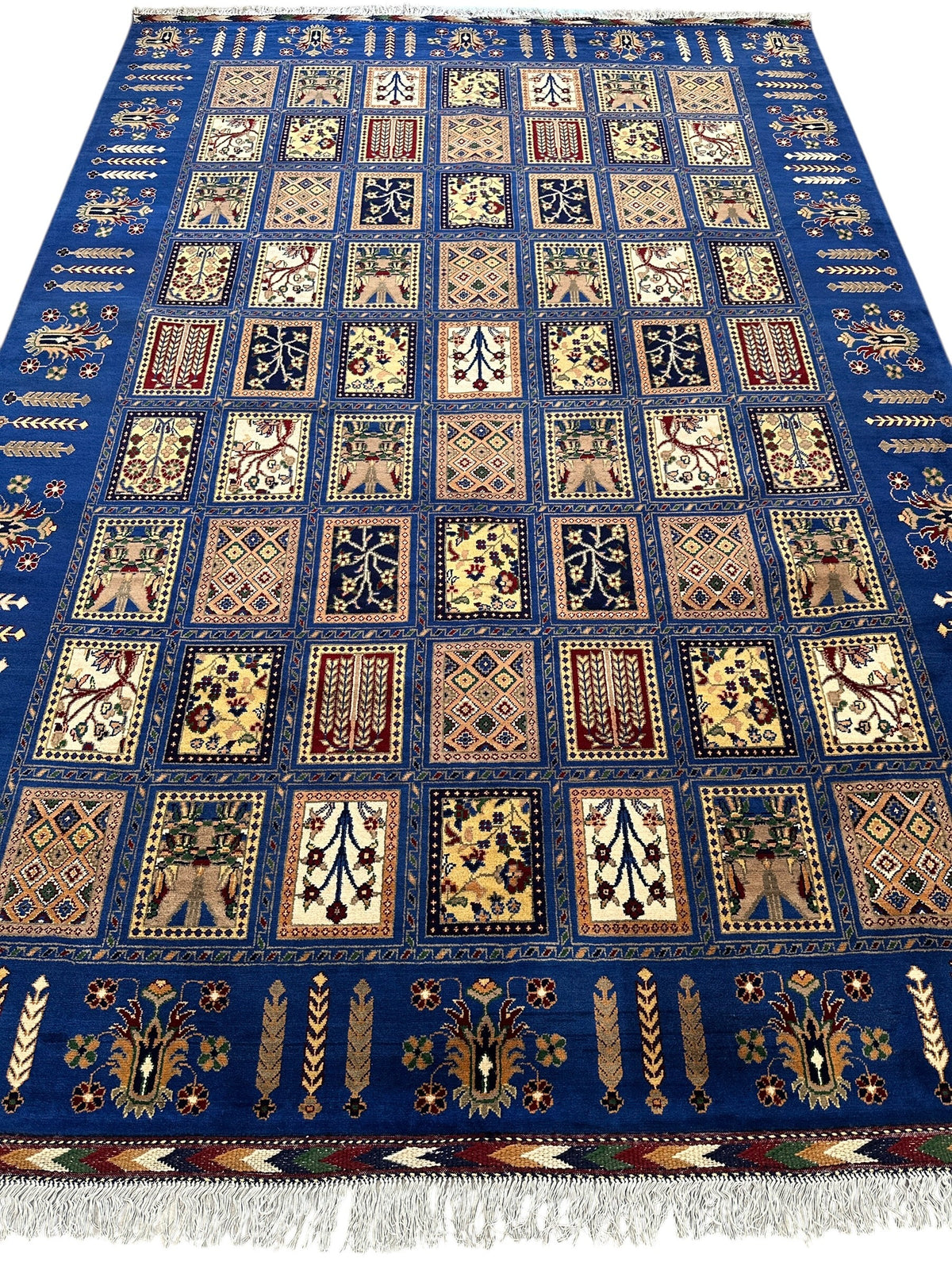 Afghan Bakhtiari Rug 7x10 | Blue, Beige & Ivory | Hand-Knotted Wool - Rugistan, view 3