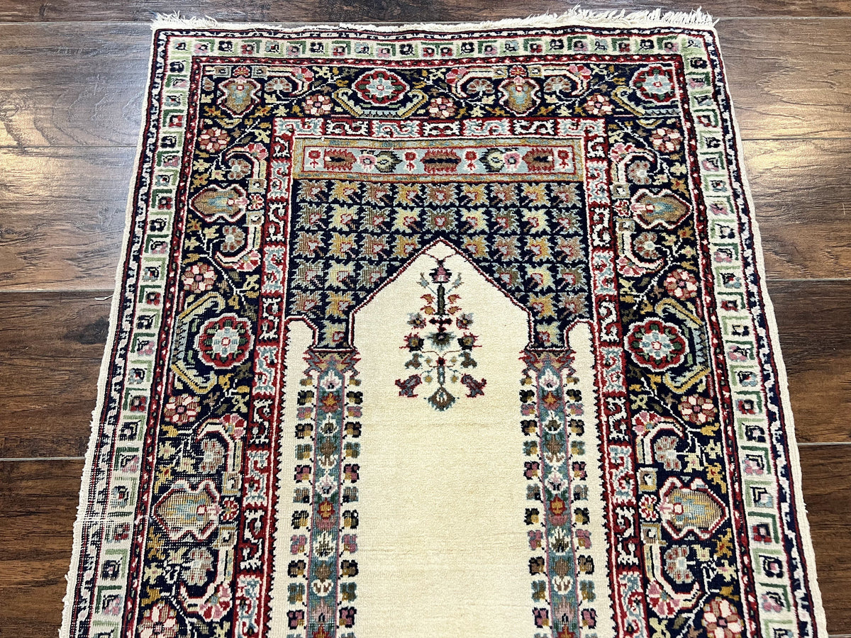 Turkish Prayer Rug 2.5 x 4, Vintage Wool Hand Knotted Carpet, Ivory - Jewel Rugs, view 7
