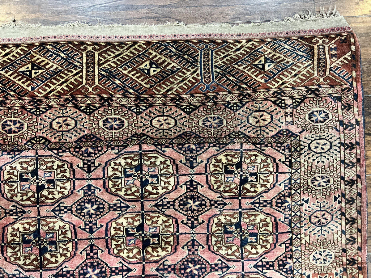 Persian Turkoman Rug 4x6, Wool Hand Knotted Antique Bokhara Carpet, Red Pink, Handmade Tribal Oriental Rug 4 x 6 ft - Jewel Rugs, view 8