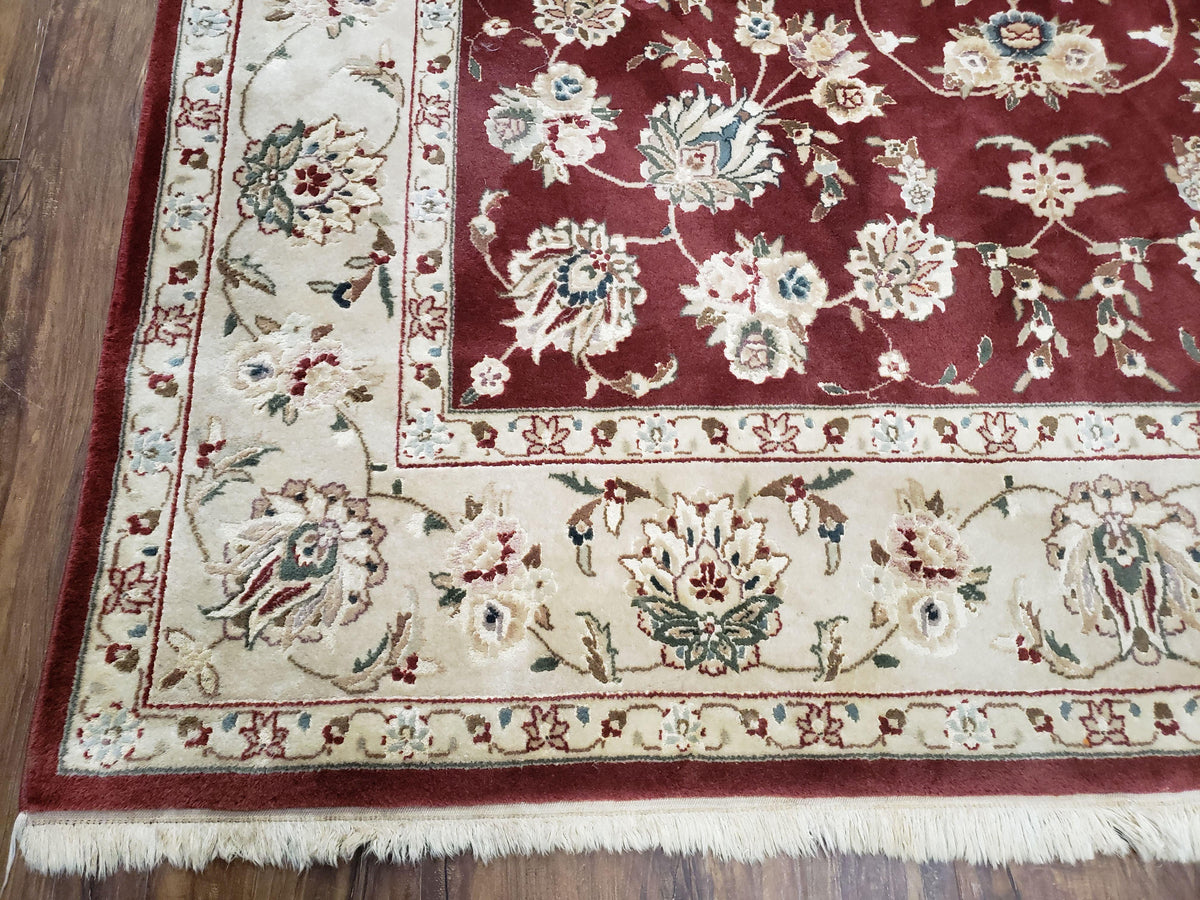 Vintage Traditional Oriental Area Rug, Hand-Knotted, Wool & Silk Accents, Maroon Red and Beige, 6x9 Carpet, 5' 9" x 9' - Jewel Rugs, view 9