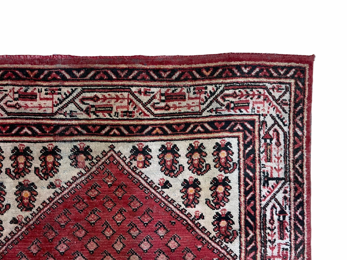 4 X 6.5 Antique Handmade Wool Rug Paisley Boteh Design Tribal Rug Red Ivory - Jewel Rugs, view 7