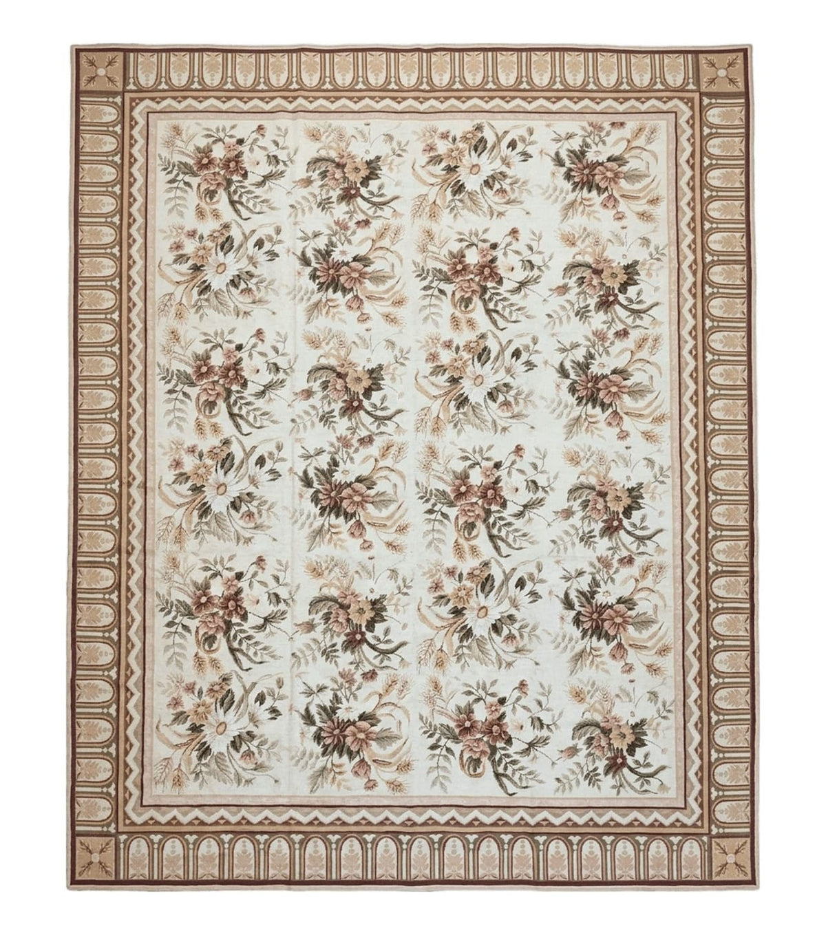 Needlepoint Rug 8x10 Aubusson Rug Victorian Floral Rug Handmade French Style French Decor Garden Panel Beige 8 x 10 Area Rug 100% Wool - Jewel Rugs