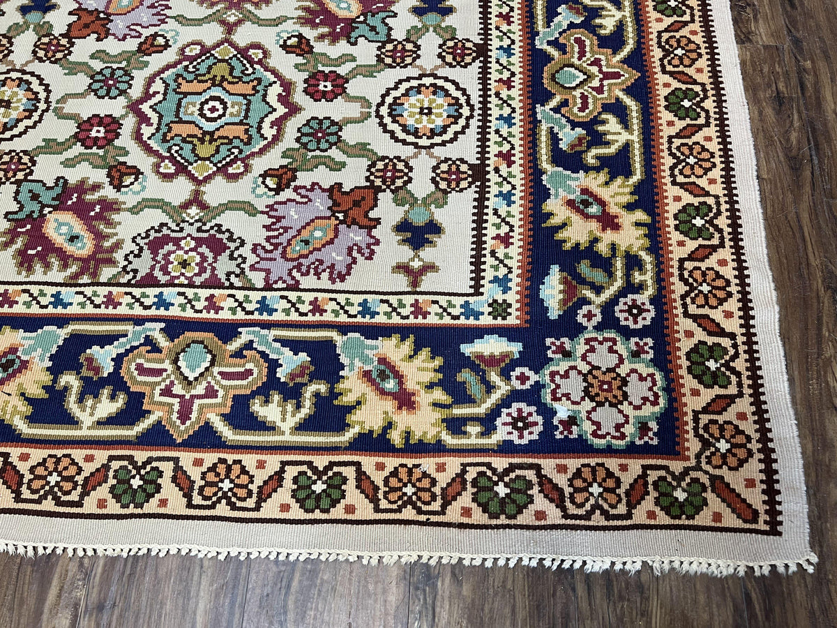 Antique Turkish Kilim Rug 7x10 Allover Pattern, Ivory Cream Maroon Light Blue, Wool Flatweave Hand Woven, Large Kilim, Vintage Kilim Carpet - Jewel Rugs, view 10