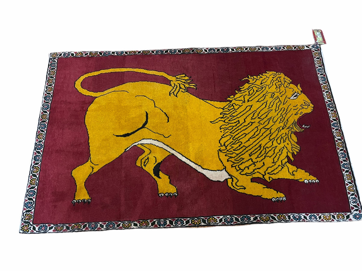 Persian Gabbeh Rug 3x4, Lion Pictorial, Red - Jewel Rugs, view 2