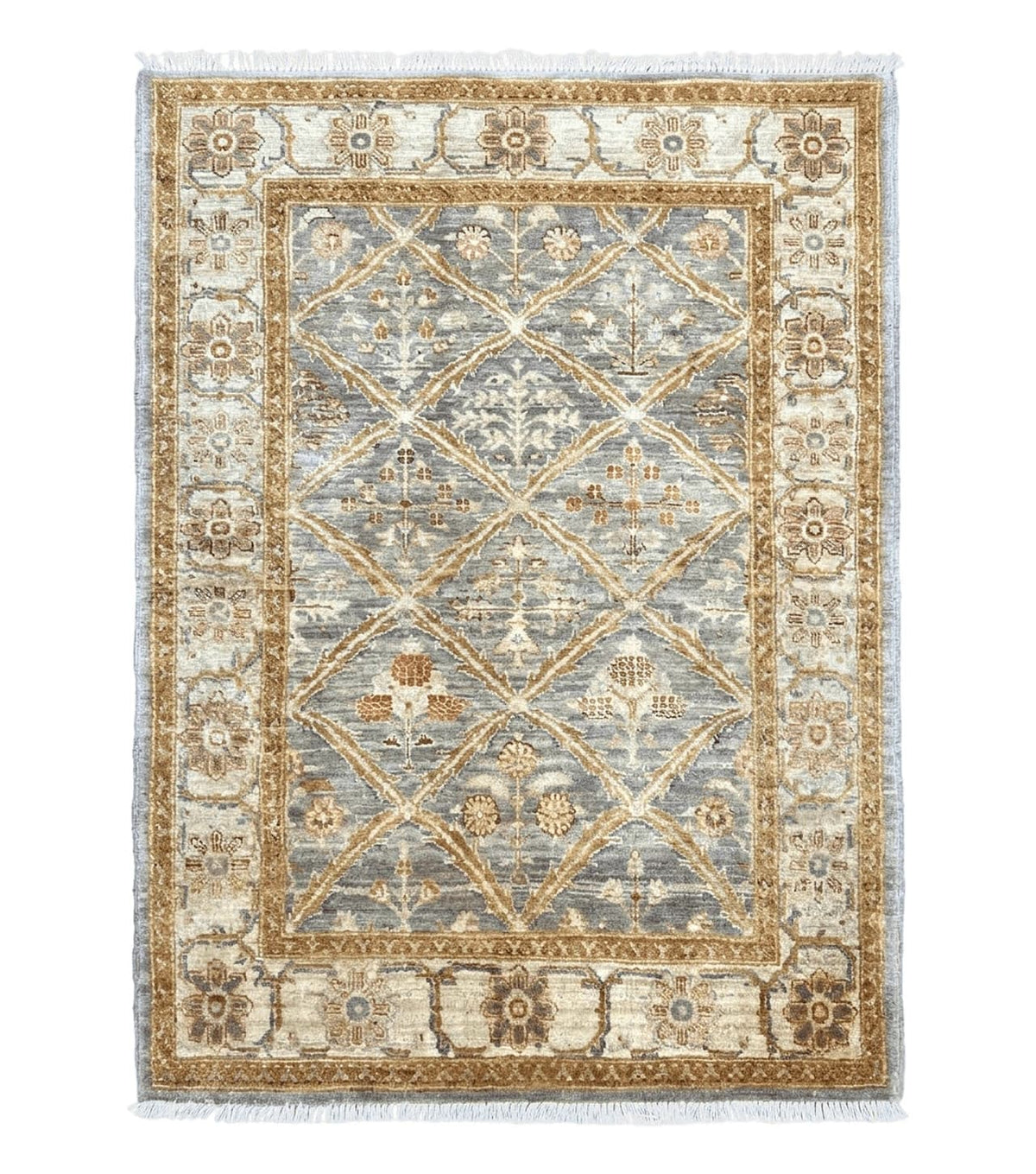 Pakistani Peshawar Rug 3.6 x 5, Safavieh Wool Handmade Hand Knotted Vintage Rug, Panel Design Oriental Carpet, Pair C - Jewel Rugs