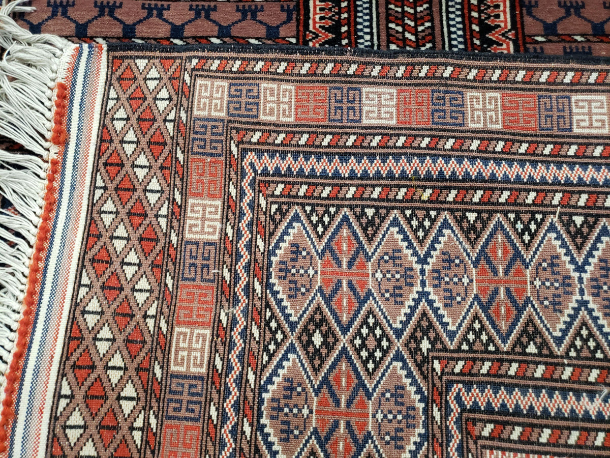 Vintage Turkoman Bokhara Rug 4x6, Four Seasons Pakistan Bukhara Turkmen Engsi Yamud Carpet, Fine Tribal Rug, Wool, Hand-Knotted, Brown, Nice - Jewel Rugs, view 11