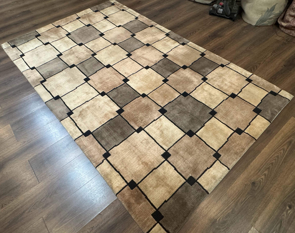 Tibetan Wool Rug 5x8, Contemporary Modern Carpet, Abstract Design, Soft Thick Pile, Pair B - Jewel Rugs, view 13