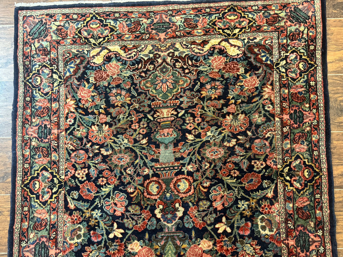 Antique Persian Rug 4x5, Navy Blue 1920s Carpet, Wool, Rare, Fine, Persian Hamadan Bidjar Carpet - Jewel Rugs, view 4
