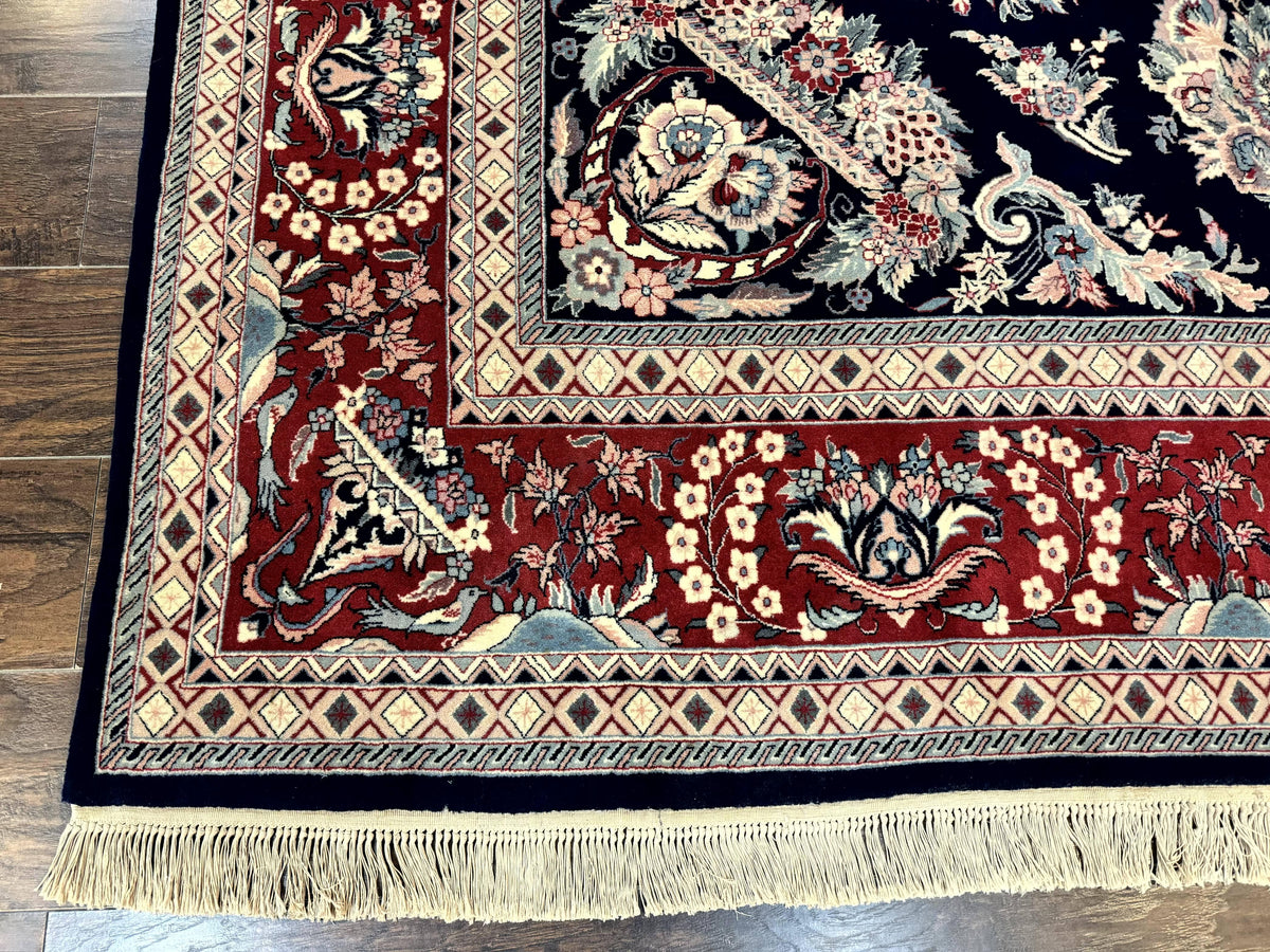 Sino Persian Rug 8x10, Floral Kirman Carpet, Navy Blue and Red, Floral Vases, Handmade Vintage Wool Carpet, 320 KPSI - Jewel Rugs, view 9