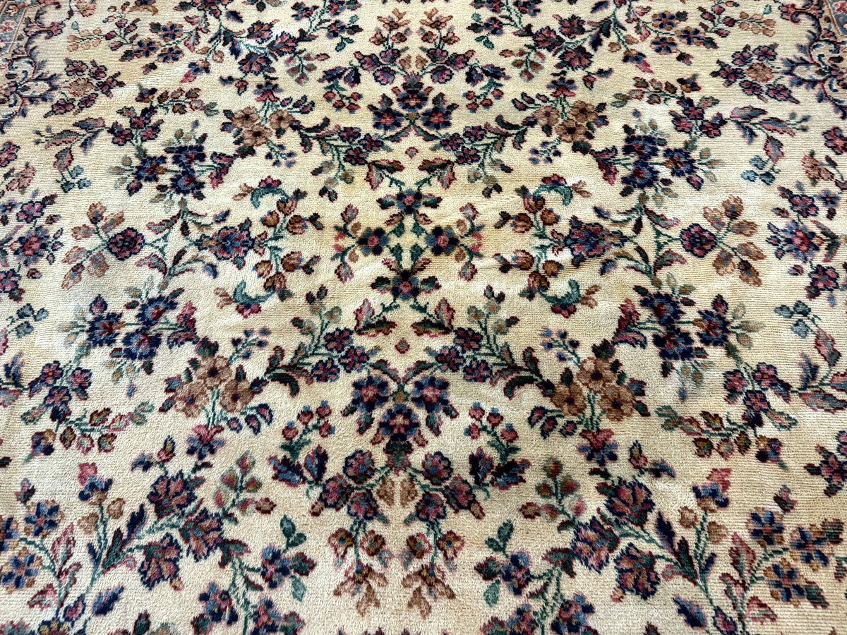 Antique Karastan Rug 8.8 x 12 Lanamar Floral Ivory Kirman Wool Discontinued - Jewel Rugs, view 4