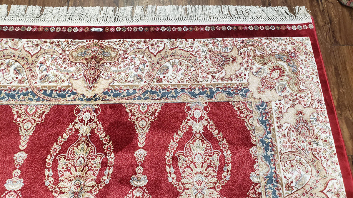 Dark Red Silk Carpet 5.3 x 7.6 ft, 5x8 Silk Rug, New Turkish Silk Carpet, Mint Condition, Beige & Red Area Rug, Bamboo Silk, High Quality - Jewel Rugs, view 8