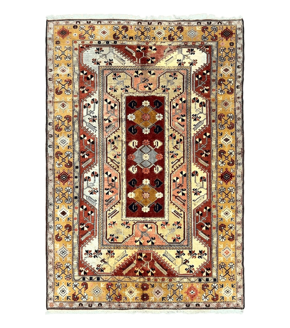 Turkish Rug 7x10, Wool Hand Knotted Vintage Carpet, Geometric Kazak Pattern - Jewel Rugs