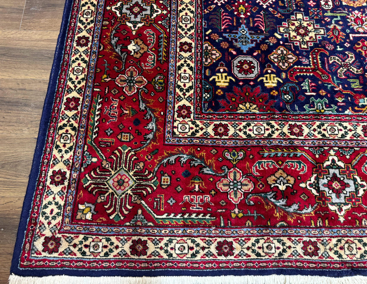 Large Persian Tabriz Rug 10x16, Navy Blue and Red, Allover Pattern, Vintage Hand Knotted Wool Carpet - Jewel Rugs, view 9