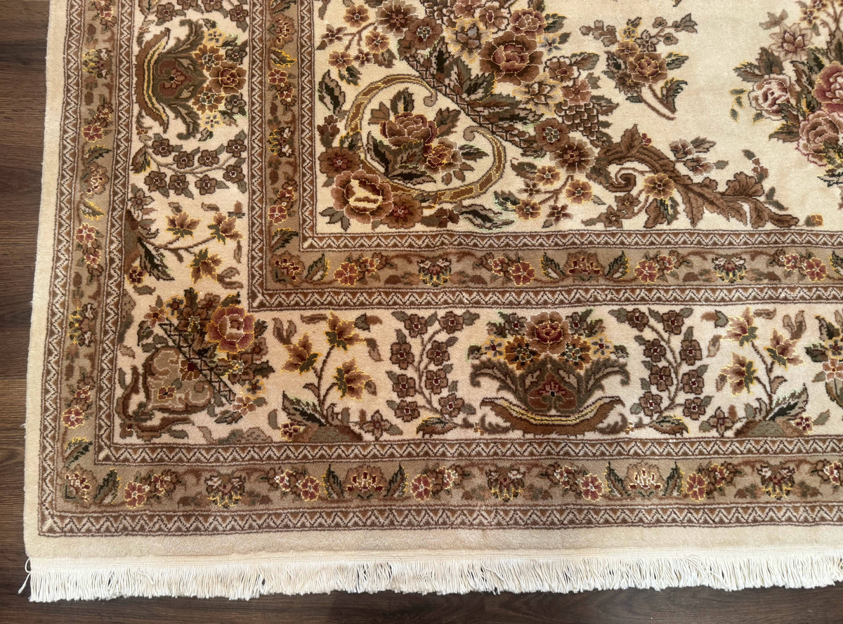 Sino Persian Rug 8x10, Floral, Elegant, Fine 225 KPSI, Beige, Wool & Silk - Jewel Rugs, view 8
