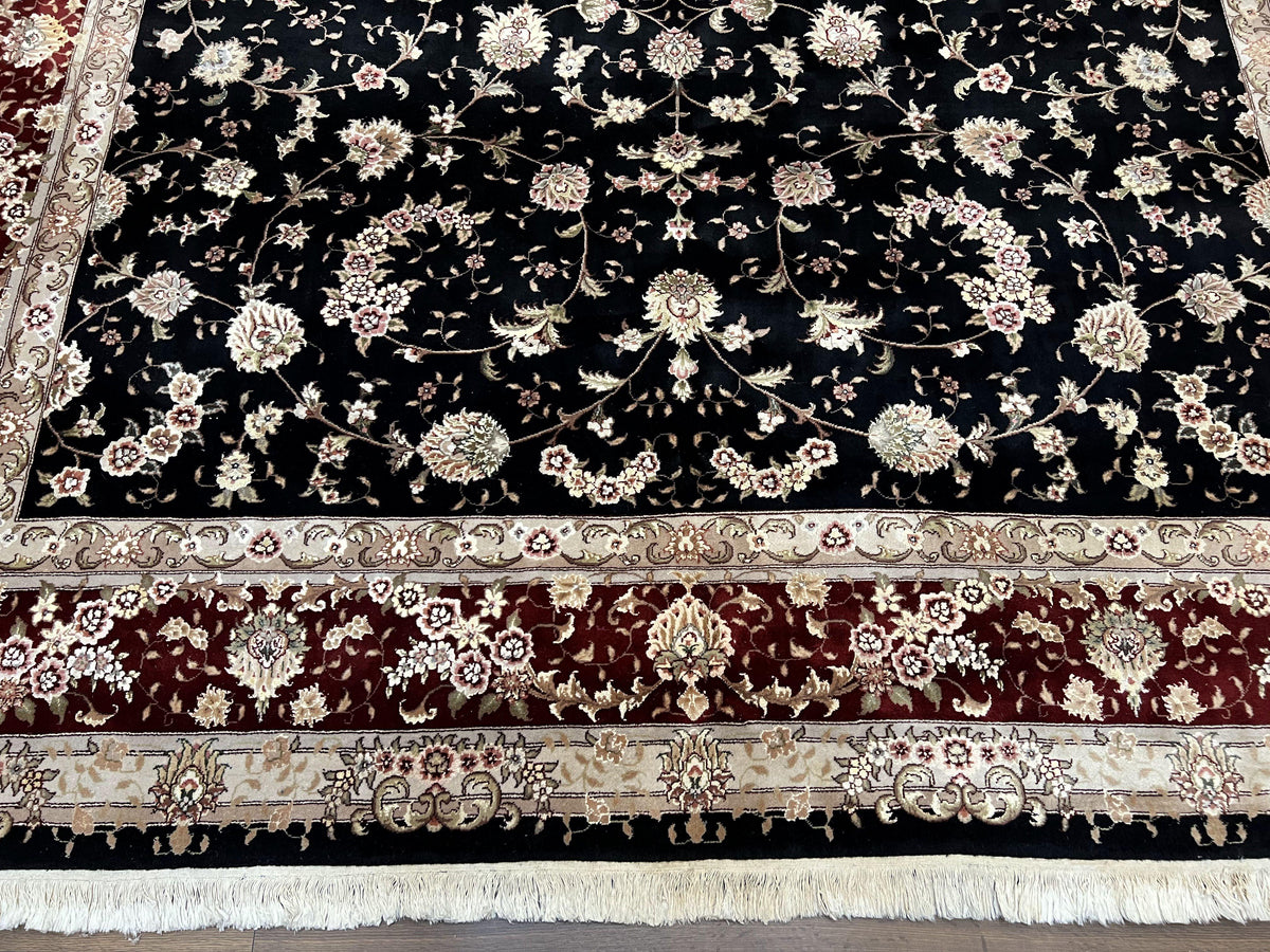 Sino Persian Rug 9x12, High Quality Oriental Carpet, Black and Maroon, Wool and Silk, Allover Floral Pattern, Hand Knotted, Vintage Rug Nice - Jewel Rugs, view 5