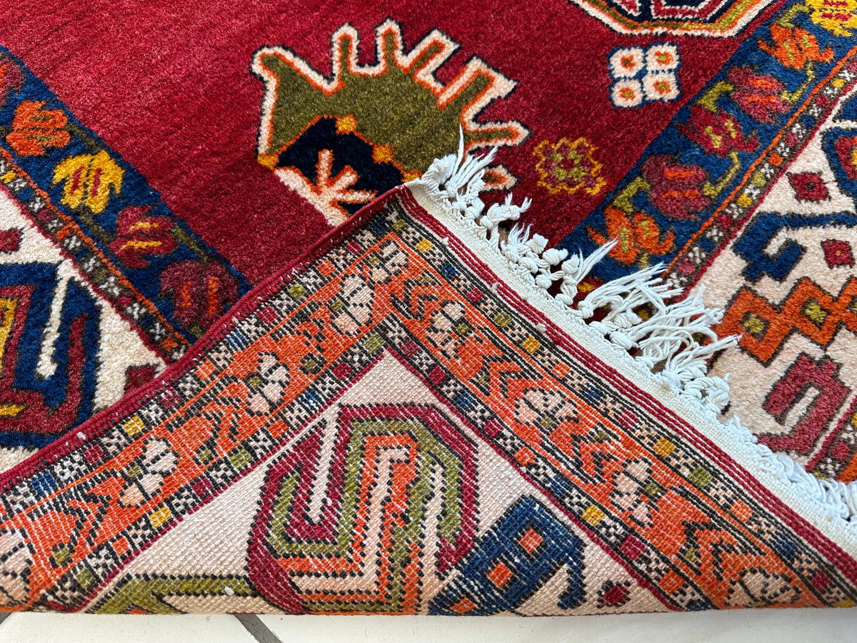 Vintage Persian Rug 5x11 | Red, Ivory & Navy | Hand-Knotted Wool - Rugistan, view 16