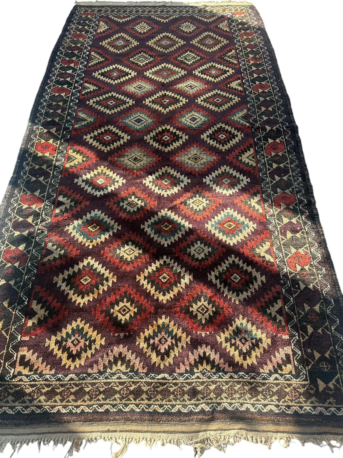 Antique Afghan Baluch Rug 4x9 | Navy, Burgundy & Ivory | Hand-Knotted Wool - Rugistan, view 4