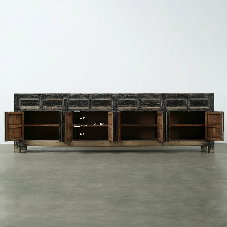 Eight Door Sideboard With Drawers | Distressed Natural Wood