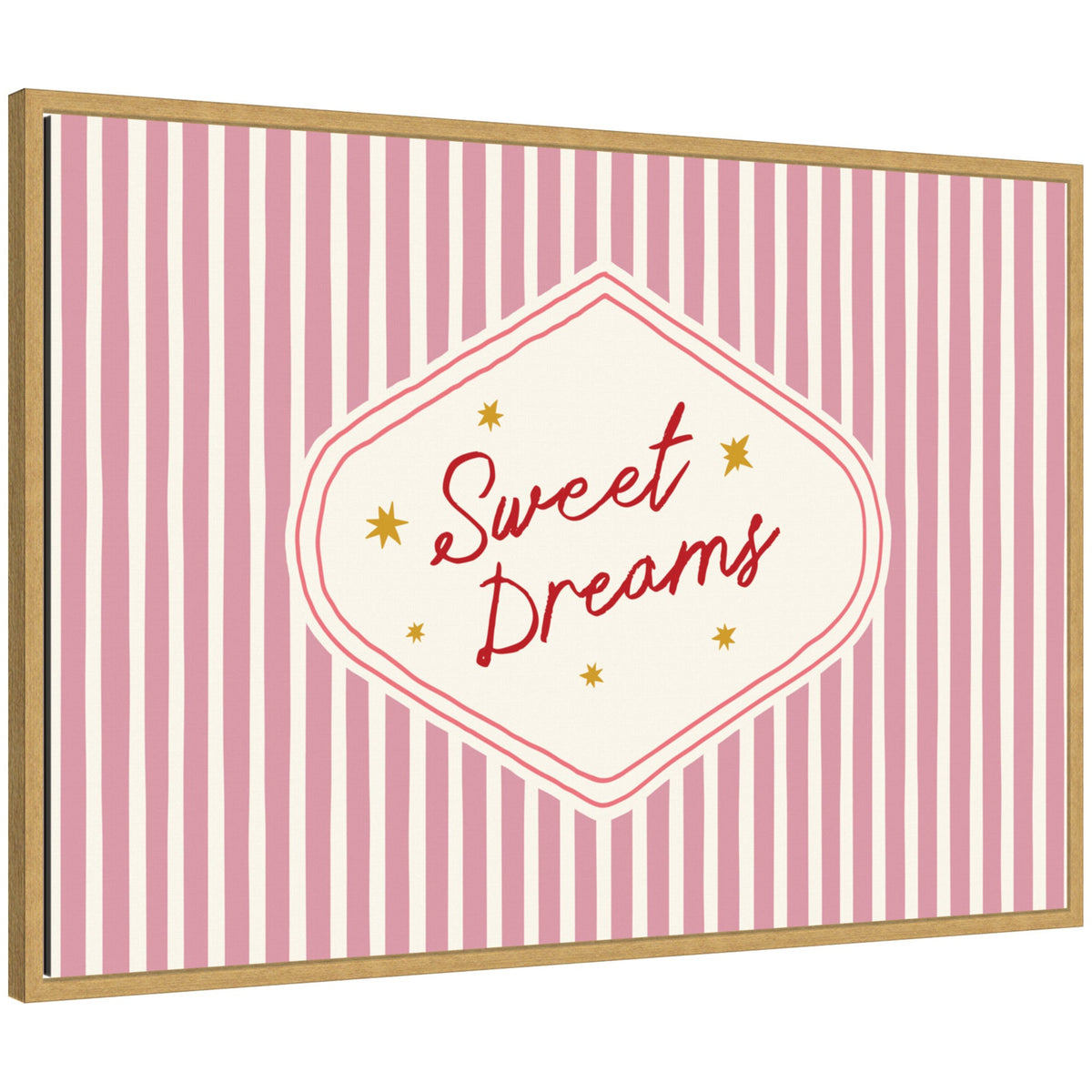 Sweet Dreams Retro Typography Pink and Red Stripe by Lucky Guava Framed Canvas Wall Art Print