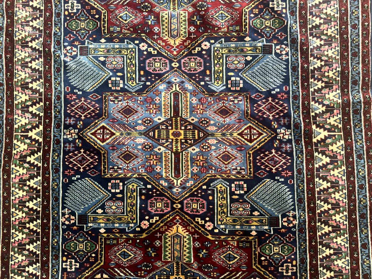 Indian Rug with Caucasian Design, 4x6 Geometric Carpet, Navy Blue and Cream - Jewel Rugs, view 5