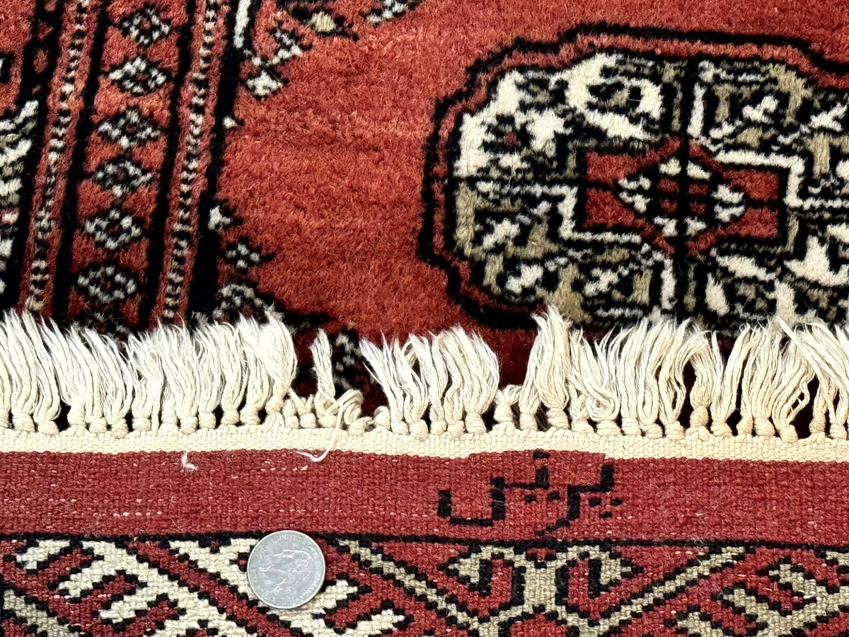 Red Pakistani Turkoman Rug 3x5, Bokhara Design, Vintage, Signed - Jewel Rugs, view 11