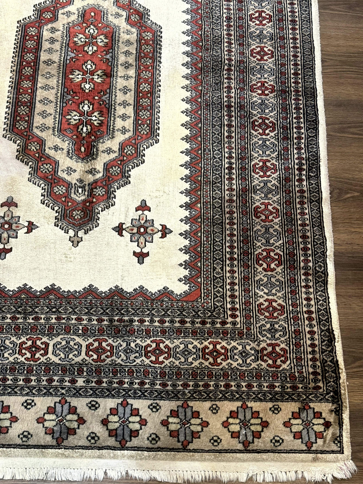 Pakistani Turkoman Rug 4x6, Semi Open Field, Ivory, Vintage - Jewel Rugs, view 10