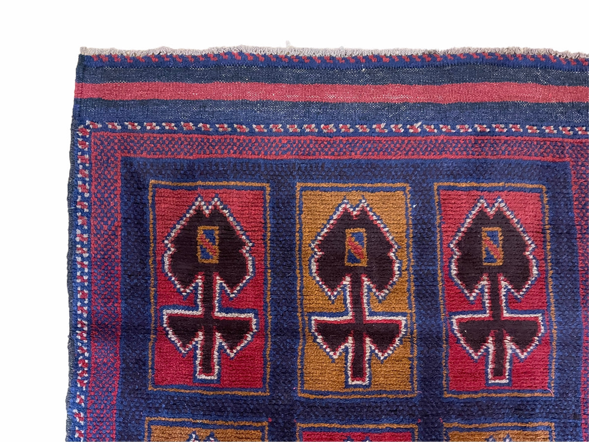 2' 9" X 4' 5" Vintage Handmade Tribal Wool Rug Balouchi Afghan Rug Blue Red 3x5 - Jewel Rugs, view 6